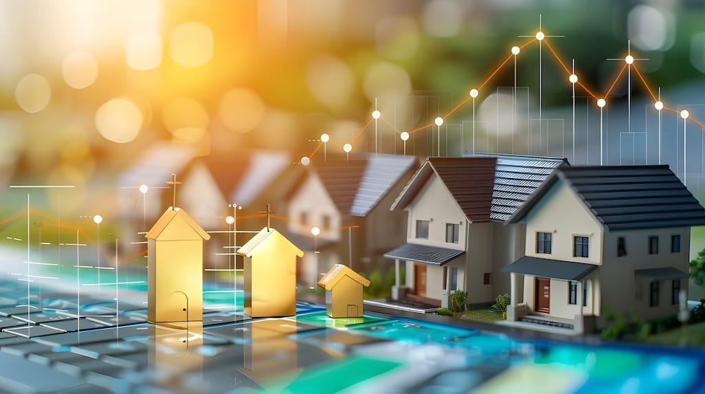 Neighborhood with arrows pointing up