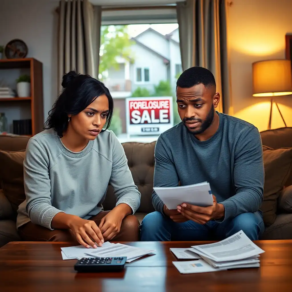 Stressed couple facing foreclosure