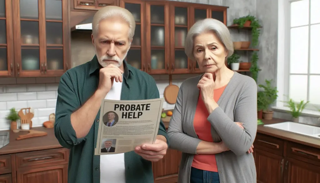 Couple reading a probate flyer